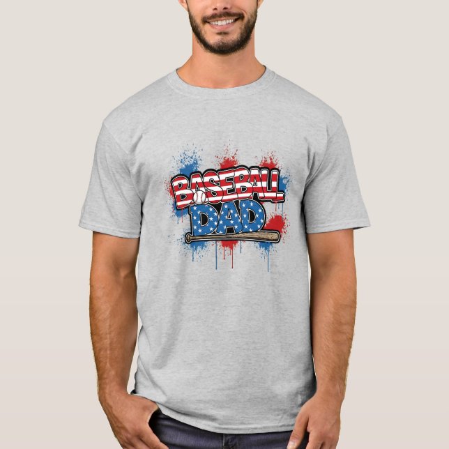 Baseball Dad Shirt Patriotic Splatter Tee (Front)