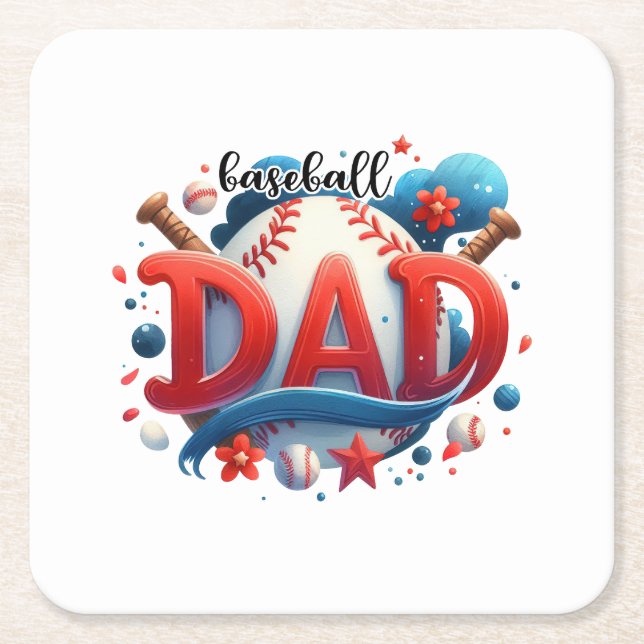 Baseball Dad Square Paper Coaster (Front)