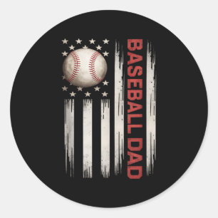 Baseball Dad Usa American Flag Fathers Day 4th Of Classic Round Sticker