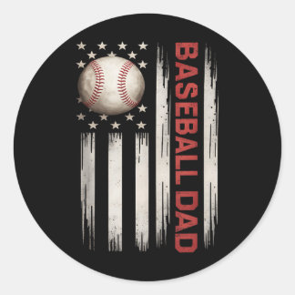 Baseball Dad Usa American Flag Fathers Day 4th Of  Classic Round Sticker