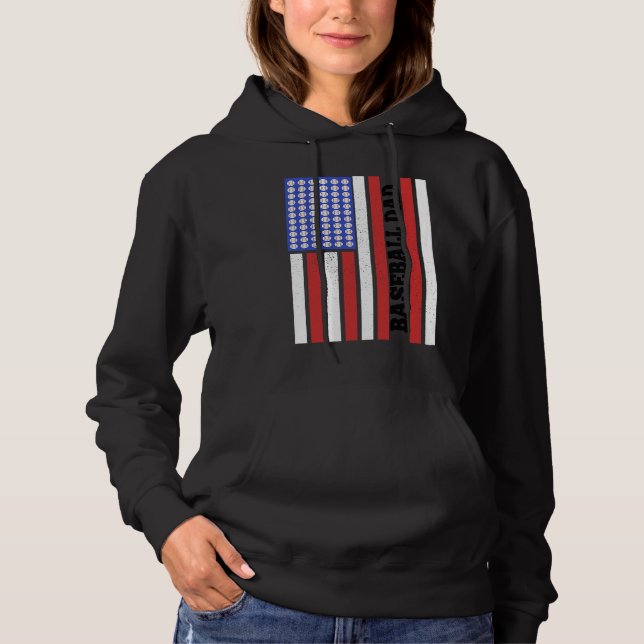Baseball Dad USA Flag Baseball Player Fan Coach Hoodie (Front)