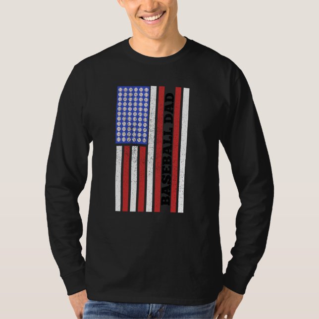 Baseball Dad USA Flag Baseball Player Fan Coach T-Shirt (Front)