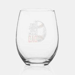 Baseball Dad Vintage Engraving Graphic T-Shirt_1 Stemless Wine Glass