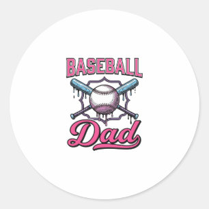 Baseball Dad Vintage Engraving T-Shirt Design (2)_ Classic Round Sticker