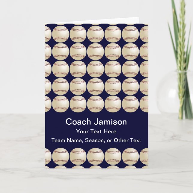 Baseball Dark Blue Card for Coach, Blank Inside (Front)
