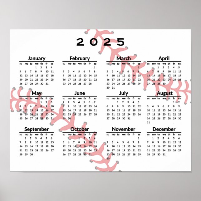 Baseball Design 2025 Calendar Poster (Front)