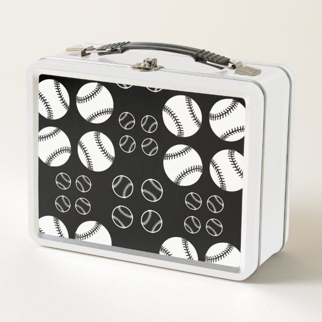 Baseball Design Pattern Illustrated Sports Art Metal Lunch Box (Front)