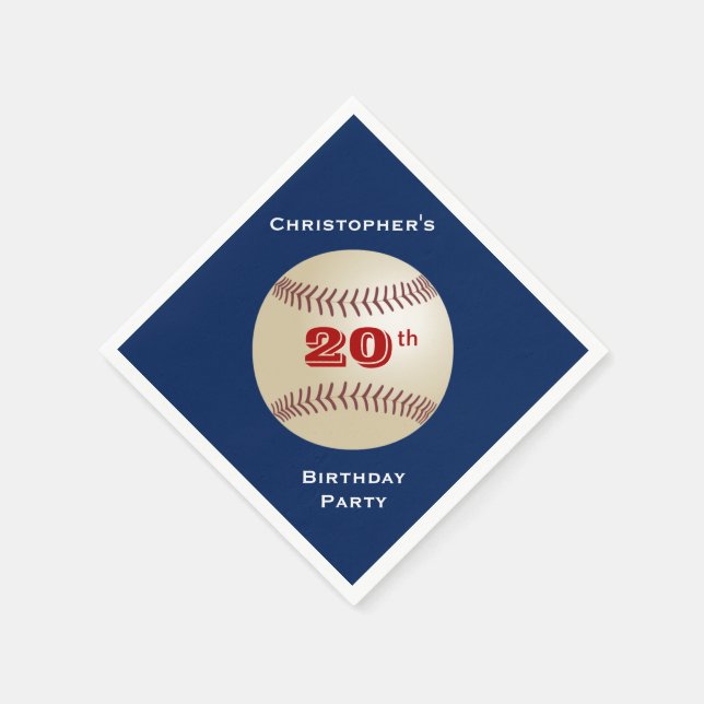 Baseball Diamond, 20th Birthday Party, Name, Paper Napkin (Corner)