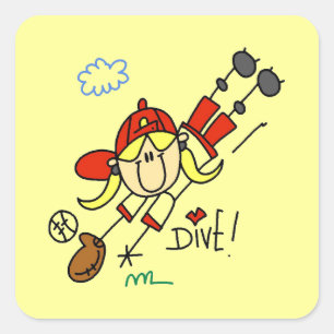 Baseball Dive Girls Softball T-shirts and Gifts Square Sticker