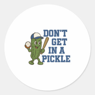 Baseball Dont Get In A Pickle Funny Baseball Retro Classic Round Sticker