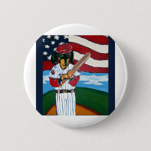 Baseball doxie 6 cm round badge