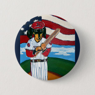 Baseball doxie 6 cm round badge