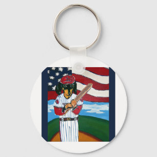 Baseball doxie key ring
