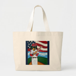 Baseball doxie large tote bag