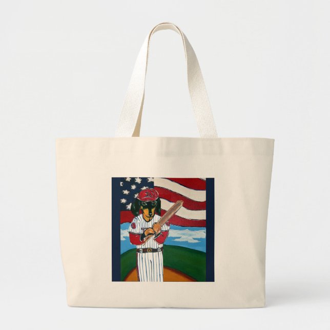 Baseball doxie large tote bag (Front)