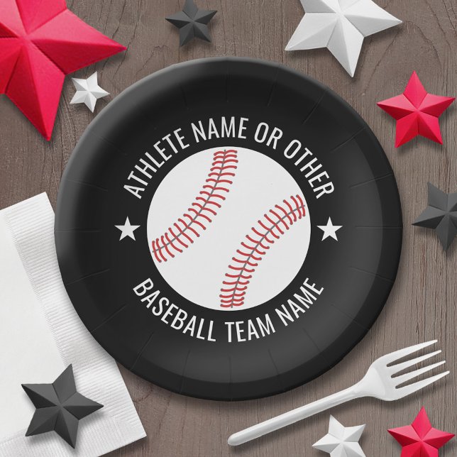 Baseball Drawing with Team and Athlete Name modern Paper Plate (Personalized party plates - sports theme for birthday or any occasion)