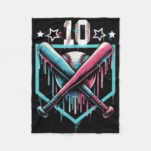 Baseball Drip 10th Birthday Boys Number 10 Youth 1 Fleece Blanket