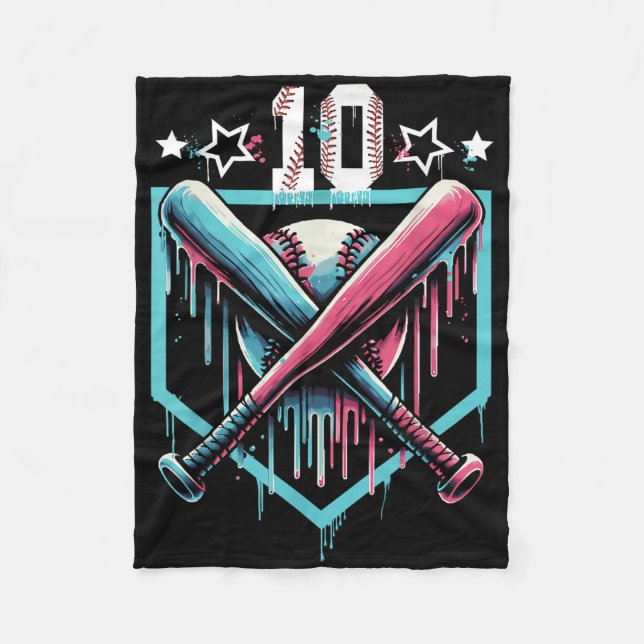 Baseball Drip 10th Birthday Boys Number 10 Youth 1 Fleece Blanket (Front)