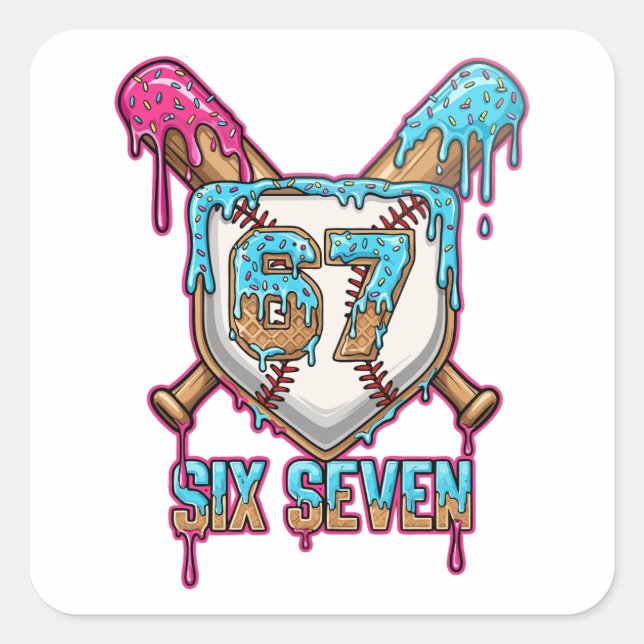 Baseball Drip 67 Meme — Player 6-7 / Six Seven Square Sticker (Front)