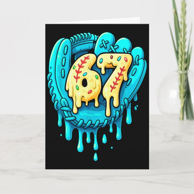 Baseball Drip 6 7 Number 67 Six Seven Meme Mens Bo Card (Front)