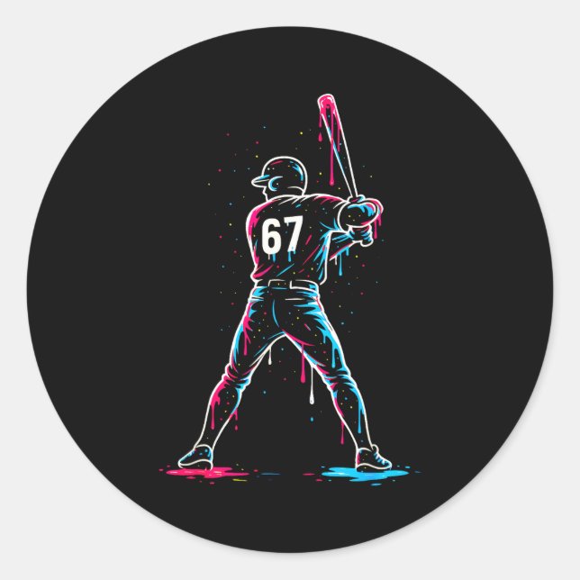 Baseball Drip 6 7 Number 67 Six Seven Meme Mens Bo Classic Round Sticker (Front)