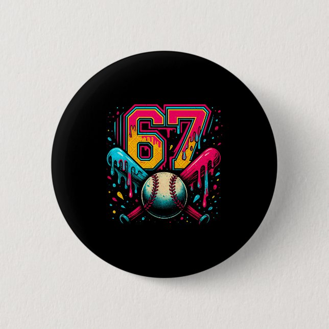 Baseball Drip 6 7 Number 67 Six Seven Meme Mens Bo Cm Round Badge (Front)