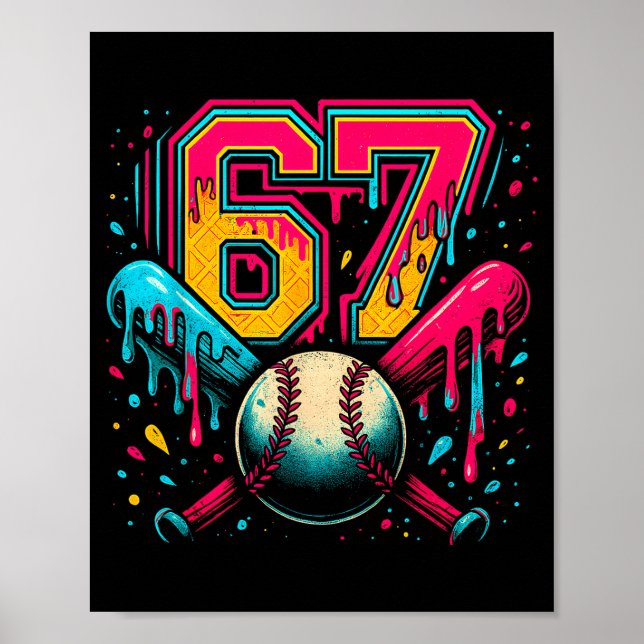 Baseball Drip 6 7 Number 67 Six Seven Meme Mens Bo Poster (Front)