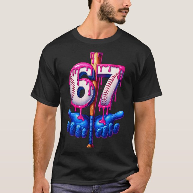 Baseball Drip 6 7 Number 67 Six Seven Meme Mens Bo T-Shirt (Front)