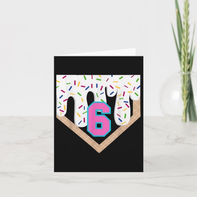 Baseball Drip 6th Birthday Home Plate Boys Youth 6 Card (Front)