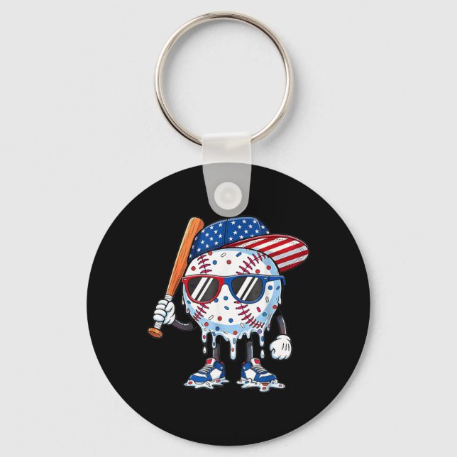 Baseball Drip AAAmerican Flag Bat 4th of July Key Ring (Front)