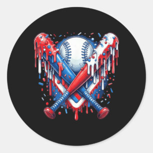 Baseball Drip American Flag Bat 4th of July Classic Round Sticker