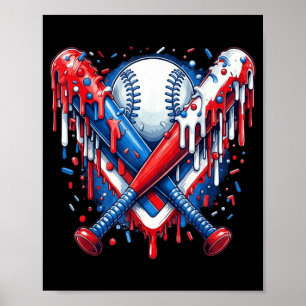 Baseball Drip American Flag Bat 4th of July Poster