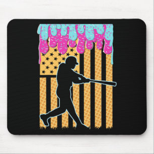 Baseball Drip Bat Boys Ice Cream American Flag 4th Mouse Pad