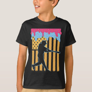 Baseball Drip Bat Boys Ice Cream American Flag 4th T-Shirt