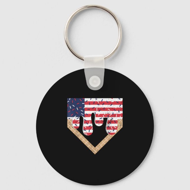 Baseball Drip Boy Ice Cream Patriotic American Fla Key Ring (Front)