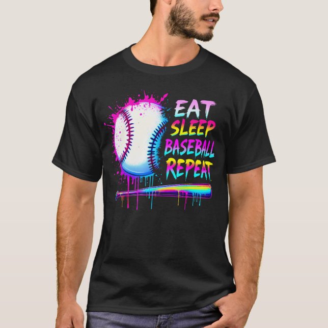 Baseball Drip Boys Eat Sleep Baseball Repeat Ice T-Shirt (Front)