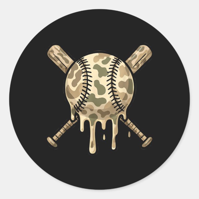 Baseball Drip Camo Baseball Bats Boys Sports Cool  Classic Round Sticker (Front)