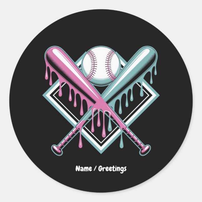 Baseball Drip For Boys Ice Cream Bat – Cool Youth  Classic Round Sticker (Front)