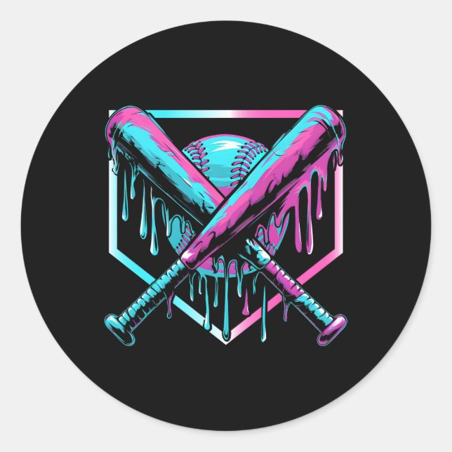 Baseball Drip For Boys Ice Cream Drip Youth Boys B Classic Round Sticker (Front)