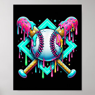 Baseball Drip For Boys Ice Cream Dripping Girl Bas Poster