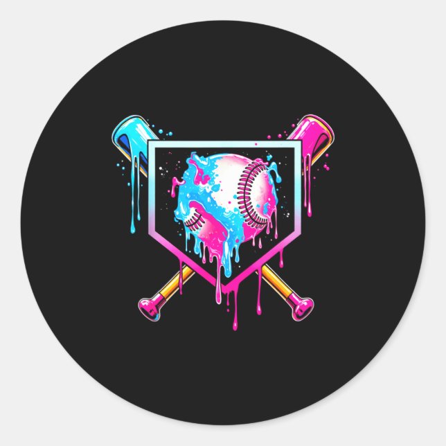 Baseball Drip Funny Ice Cream Dripng Matching Fami Classic Round Sticker (Front)