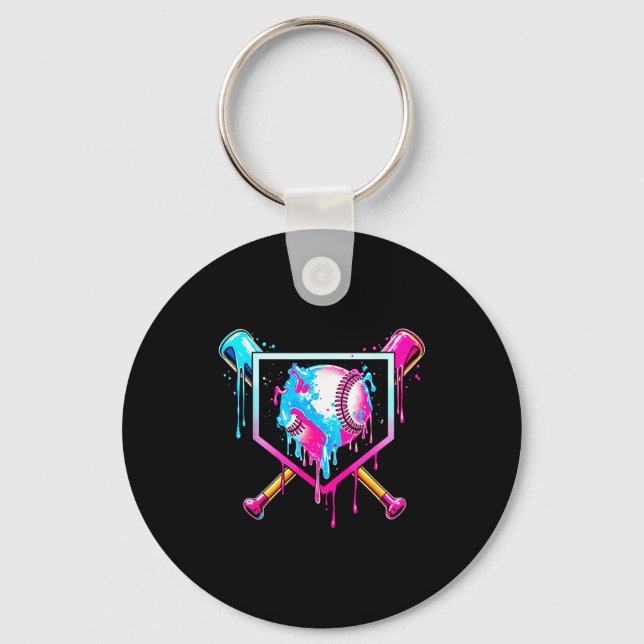Baseball Drip Funny Ice Cream Dripng Matching Fami Key Ring (Front)