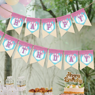 Baseball Drip Happy Birthday Bunting