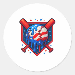 Baseball Drip Ice Cream 4th Of July Usa Flag  Classic Round Sticker