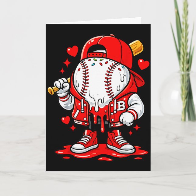 Baseball Drip Ice Cream Apparel Youth Boy Valentin Card (Front)