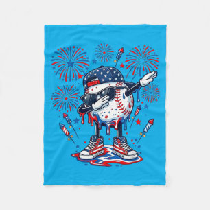 Baseball Drip Ice Cream Boys Dabbing 4th Of July Fleece Blanket