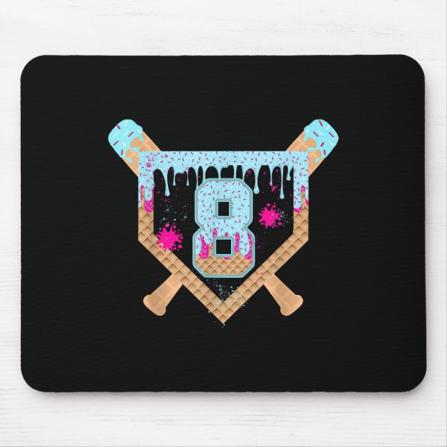 Baseball Drip Ice Cream Dripping 8 Year Old 8th Bi Mouse Pad (Front)