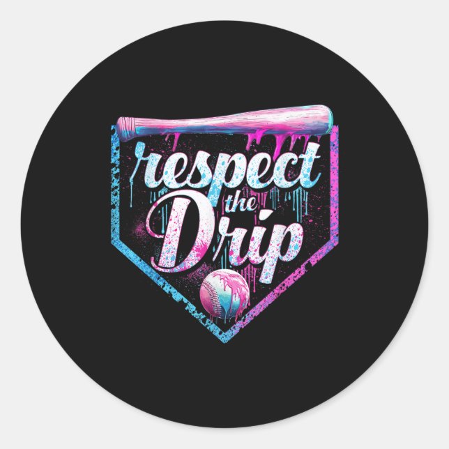 Baseball Drip Ice Cream Dripping Respect The Drip  Classic Round Sticker (Front)