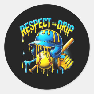 Baseball Drip Ice Cream Dripping Respect The Drip  Classic Round Sticker