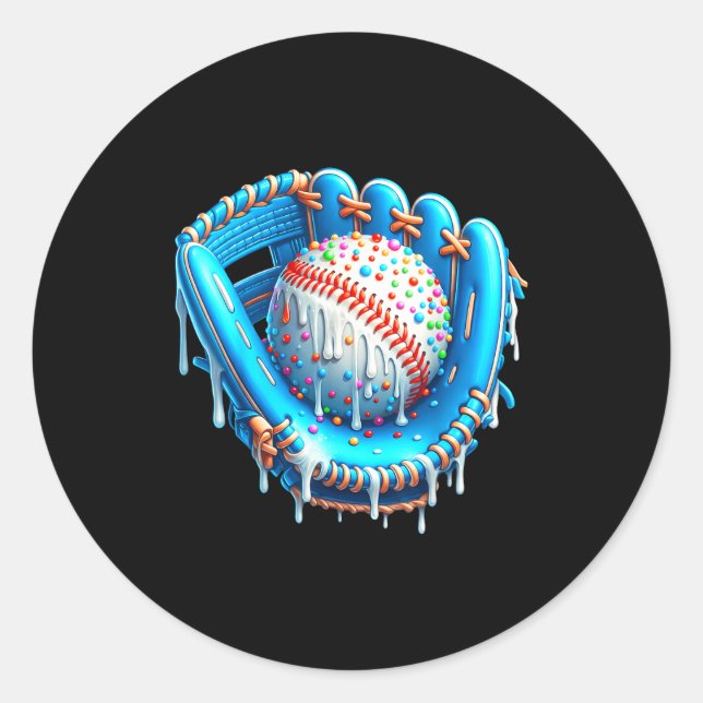 Baseball Drip Ice Cream Glove With Sprinkles Ball  Classic Round Sticker (Front)